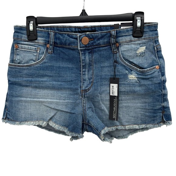 NEW SEE THRU SOUL Distressed High Rise Boyfriend Cut-off Short Size 26 30W 0028 - Picture 1 of 8